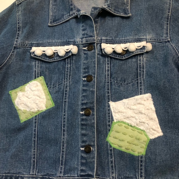 Vintage Upcycled Christmas Denim Jean Jacket Chenille Appliqué Snowman Medium - Picture 5 of 6